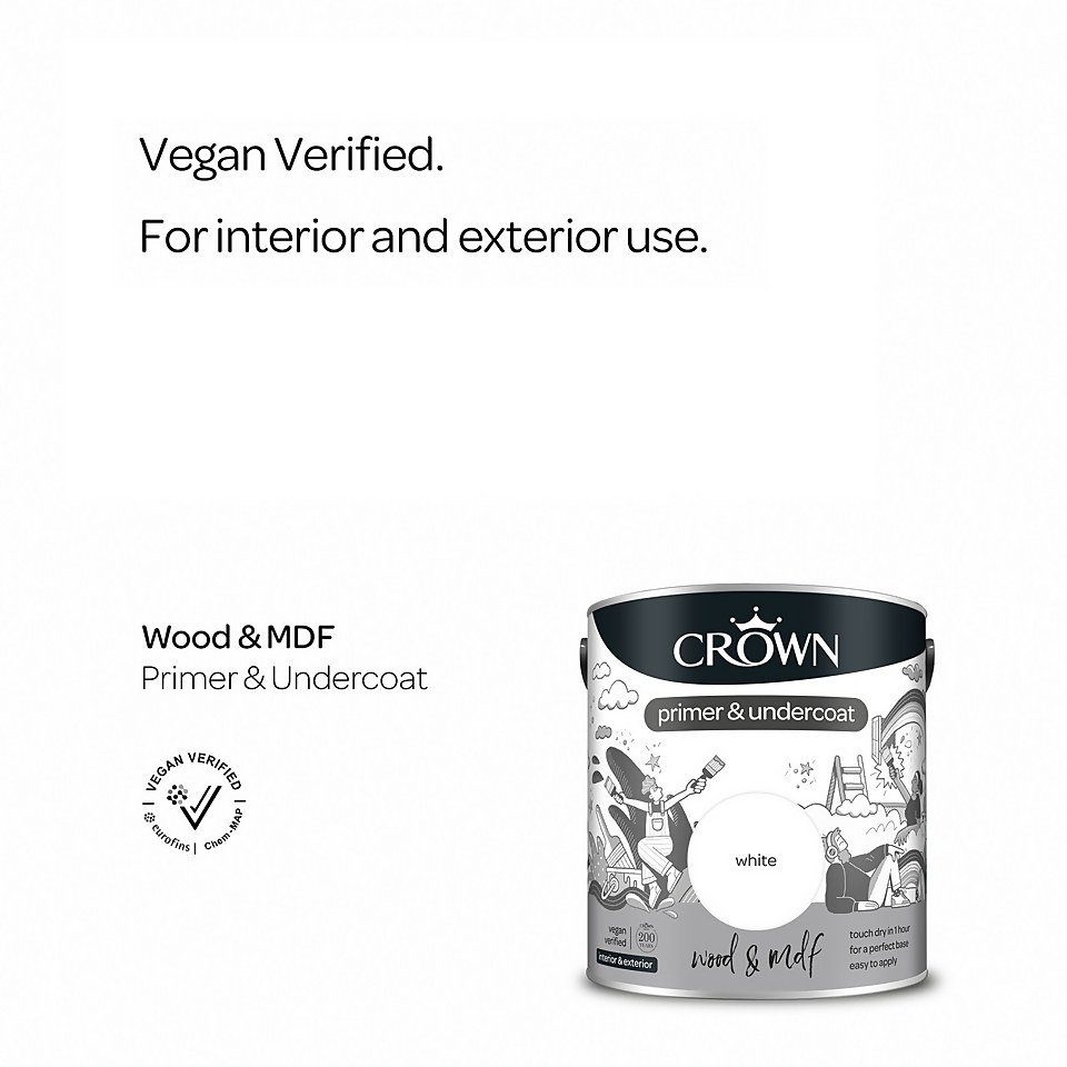 Crown Quick Dry Wood & MDF Primer & Undercoat White - 2.5L