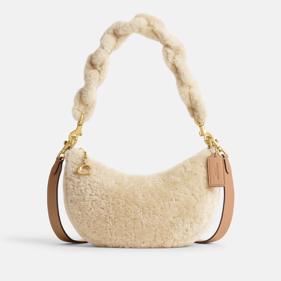 Coach Mira Shearling Shoulder Bag with Chain - Beige