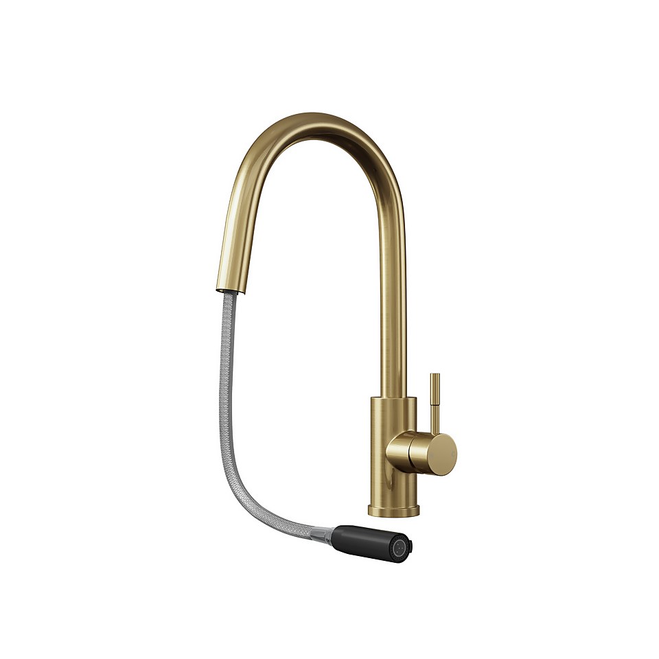 Corran Pull and Spray Tap - Brushed Brass