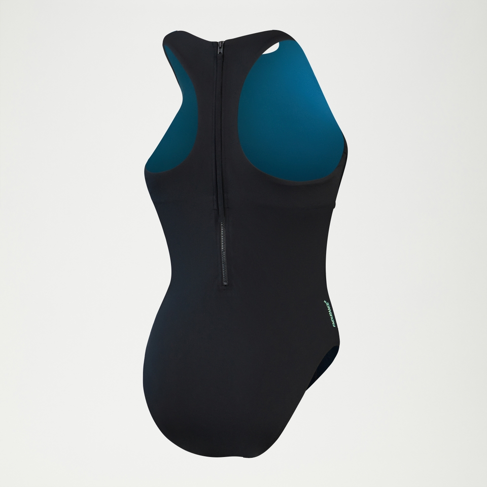 Maillot de bain Femme Racer Zip avec soutien-gorge de bain noir/vert
