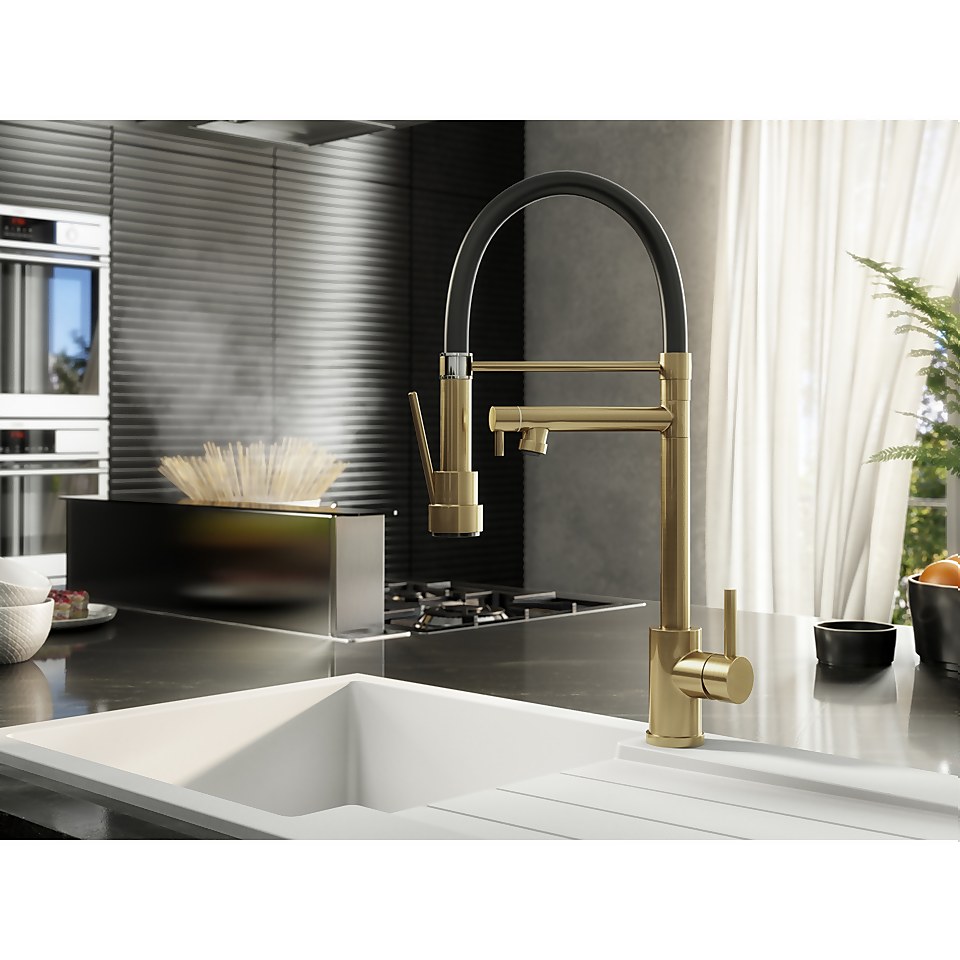 Goda Pull and Spray Tap - Brushed Brass