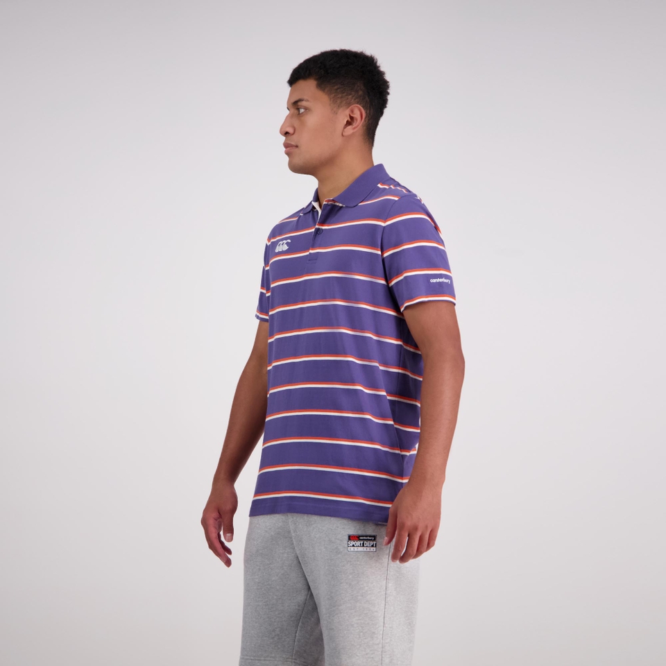 MENS YARN DYE STRIPE SS POLO CROWN BLUE