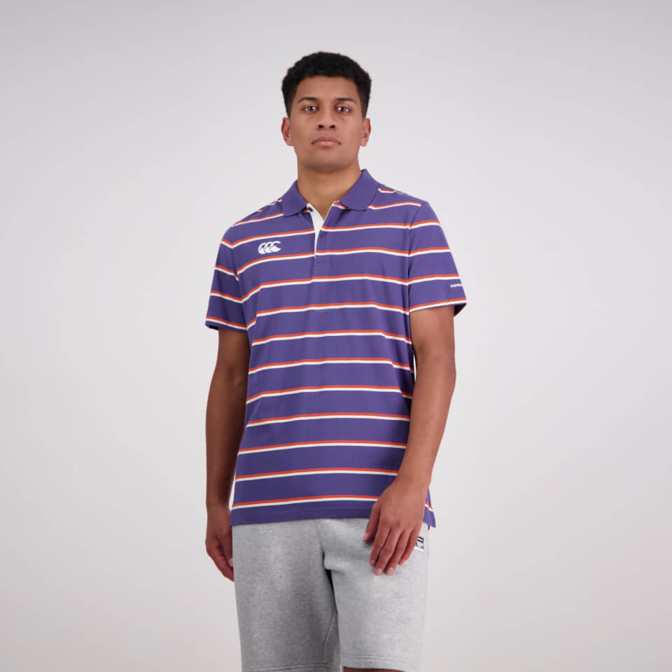 Canterbury M Yarn Dye Stripe Ss Polo Crown Blue