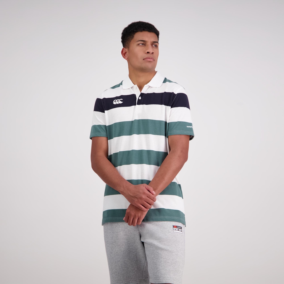 Mens Engineered Stripe Ss Polo Bright White