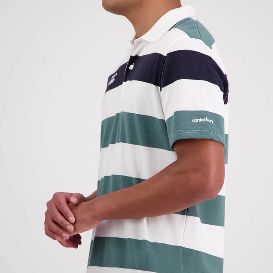 Mens Engineered Stripe Ss Polo Bright White