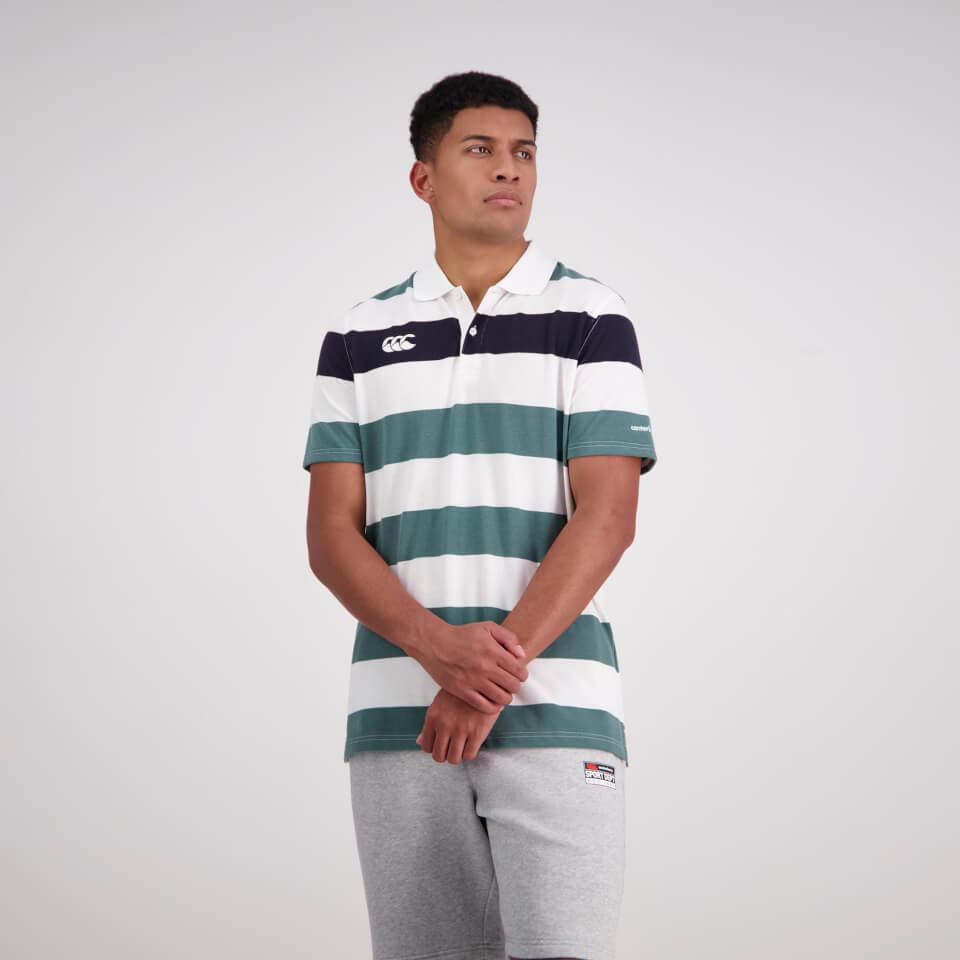 Mens Engineered Stripe Ss Polo Bright White