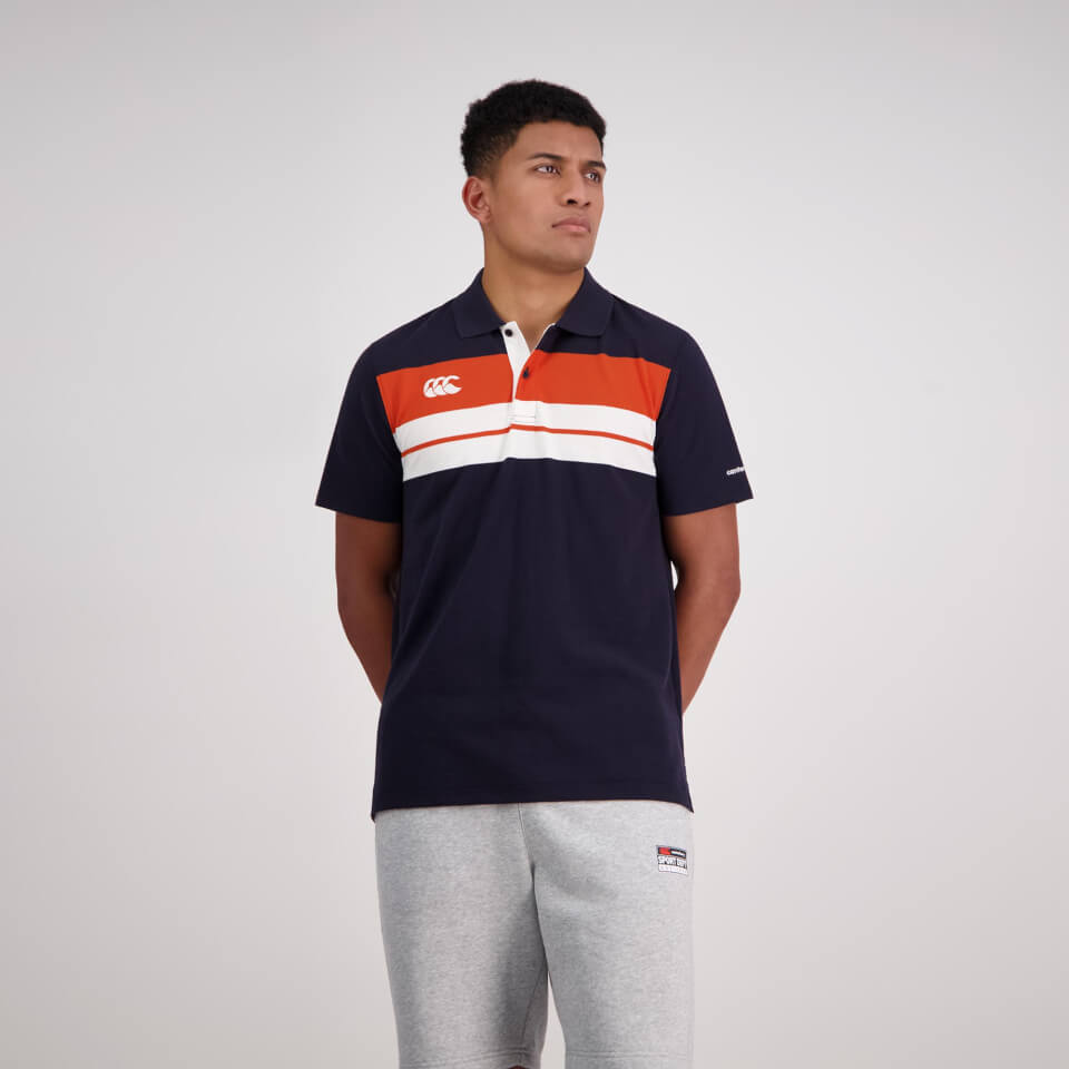 Mens Chest Stripe Ss Polo Deep Well
