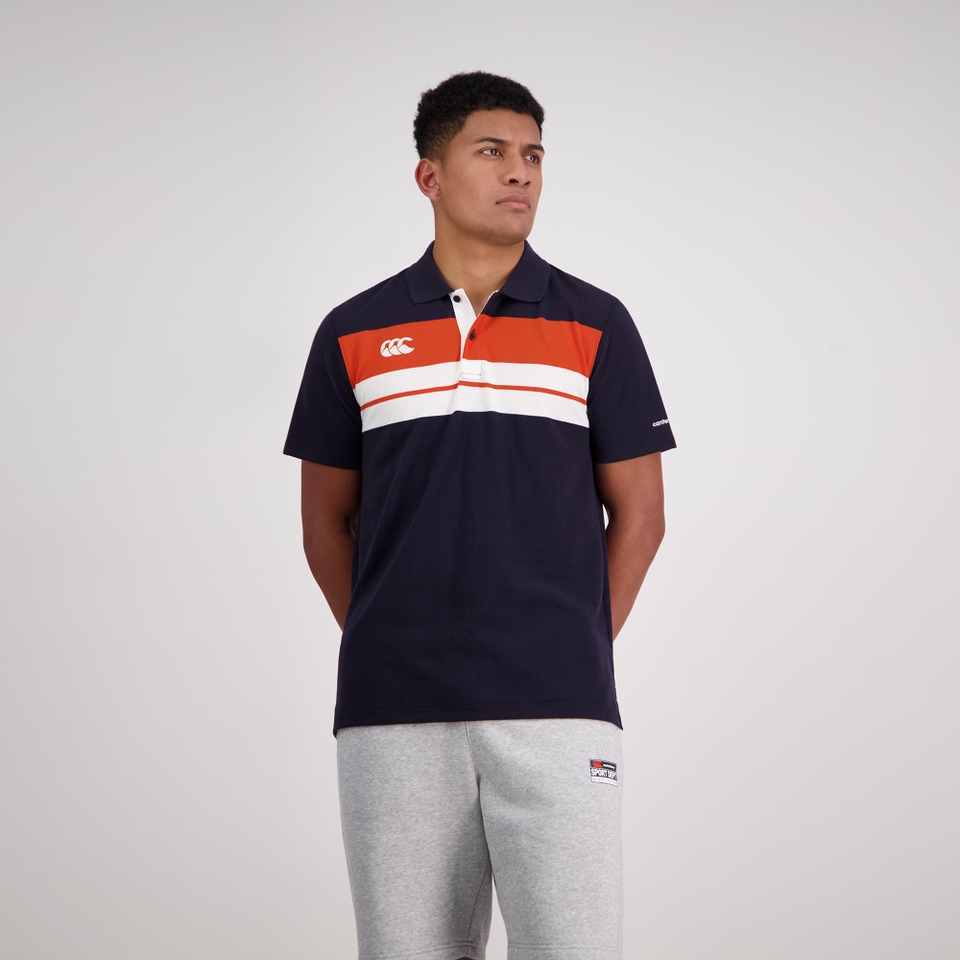 Mens Chest Stripe Ss Polo Deep Well