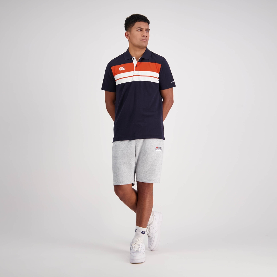 Mens Chest Stripe Ss Polo Deep Well