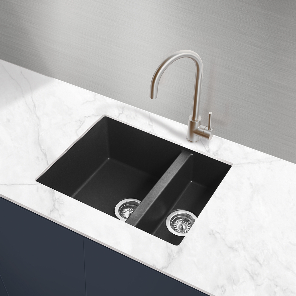 Carysil Reversible 1.5 Bowl Inset/Undermount Granite Kitchen Sink - Black