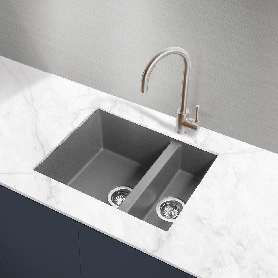 Carysil Reversible 1.5 Bowl Inset/Undermount Granite Kitchen Sink - Grey