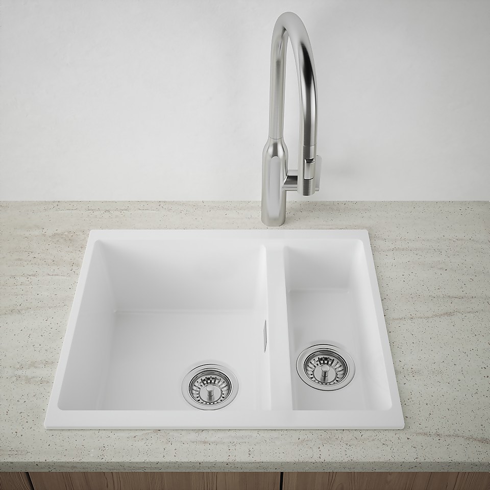 Carysil 1.5 Bowl Inset/Undermount Ceramic Kitchen Sink - White