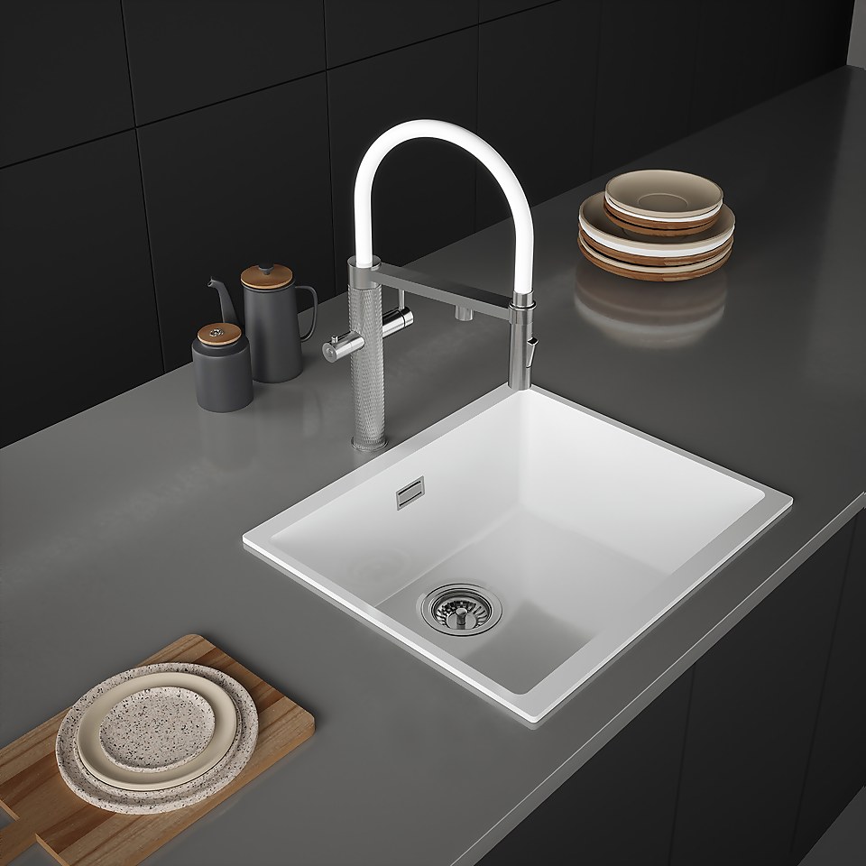 Carysil 1 Bowl Inset/Undermount Ceramic Kitchen Sink - White