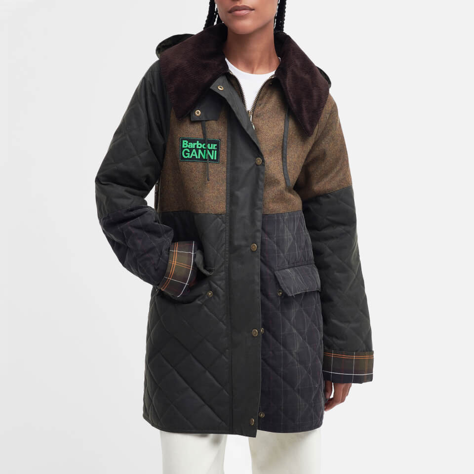 Barbour x GANNI Burghley Short Waxed-Cotton and Wool Coat