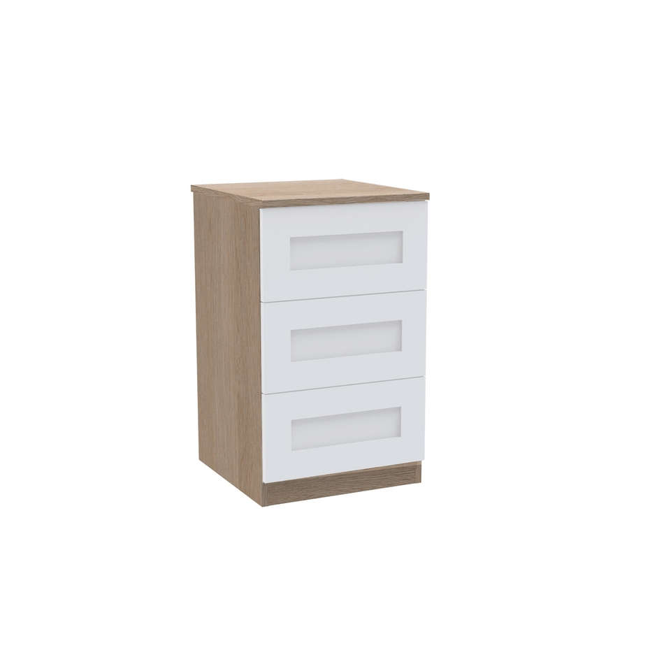 House Beautiful Realm Narrow Chest of Drawers - Oak Effect Carcass, White Shaker Drawer Fronts (W) 450mm x (H) 756mm