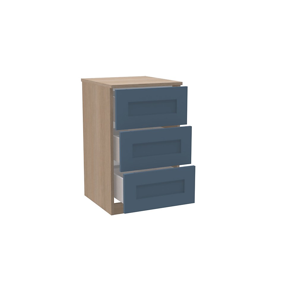 House Beautiful Realm Narrow Chest of Drawers - Oak Effect Carcass, Navy Blue Shaker Drawer Fronts (W) 450mm x (H) 756mm
