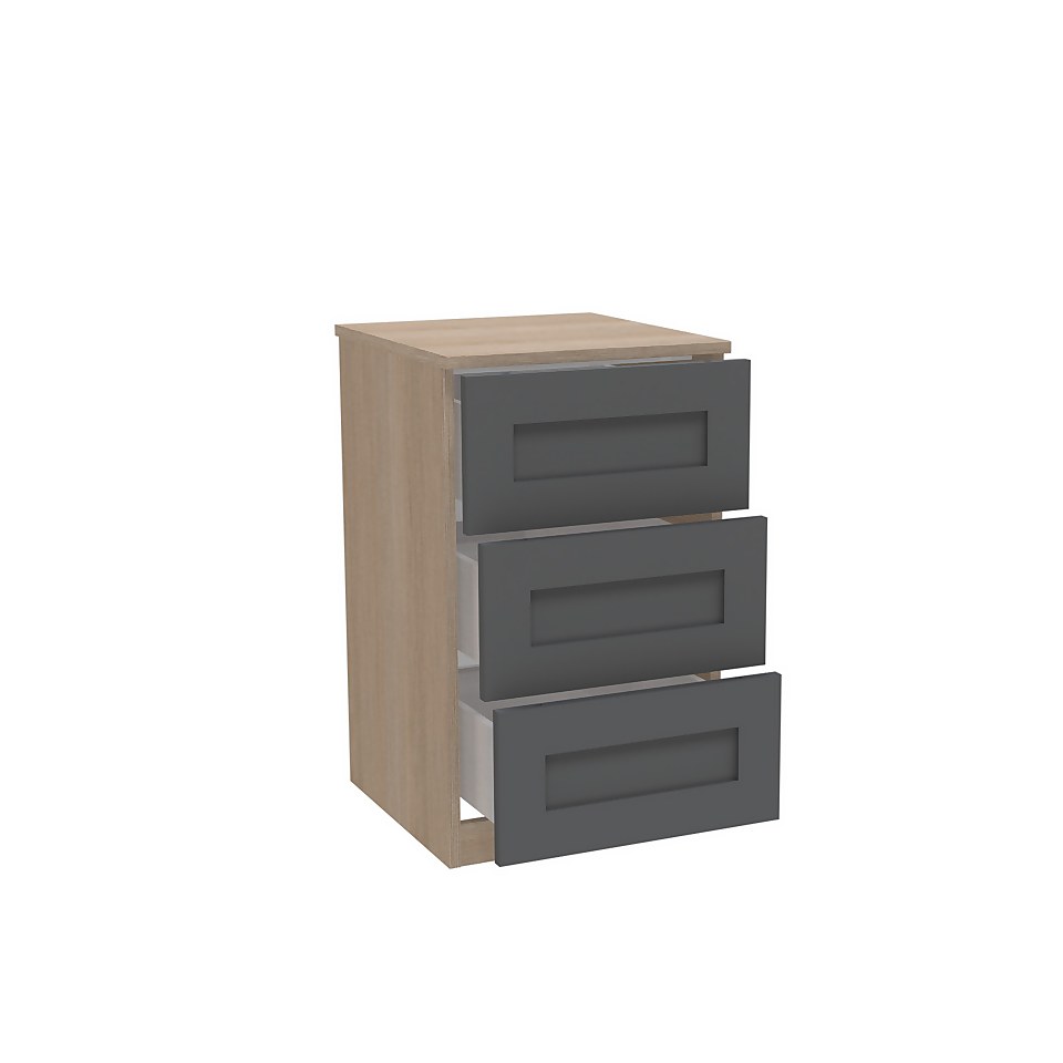 House Beautiful Realm Narrow Chest of Drawers - Oak Effect Carcass, Carbon Grey Shaker Drawer Fronts (W) 450mm x (H) 756mm