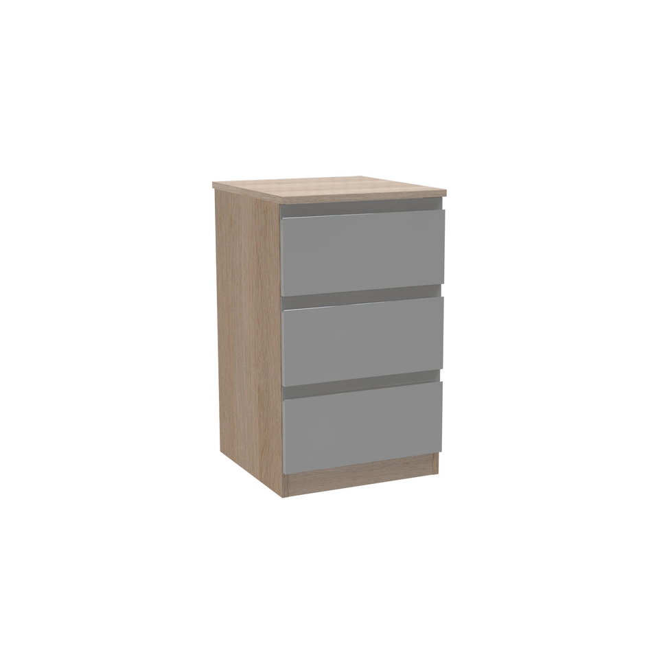 House Beautiful Escape Narrow Chest of Drawers - Oak Effect Carcass, Gloss Grey Handleless Drawer Fronts (W) 450mm x (H) 756mm