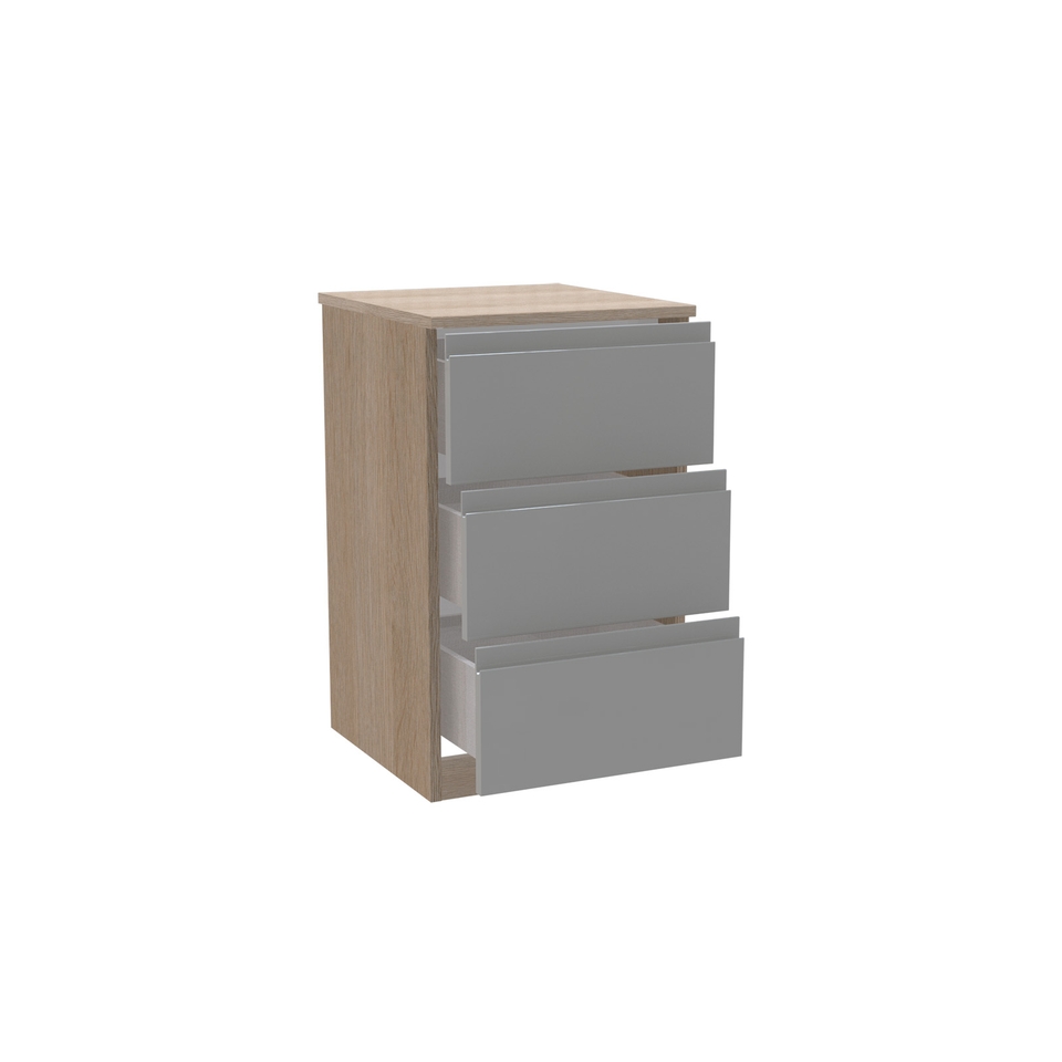 House Beautiful Escape Narrow Chest of Drawers - Oak Effect Carcass, Gloss Grey Handleless Drawer Fronts (W) 450mm x (H) 756mm