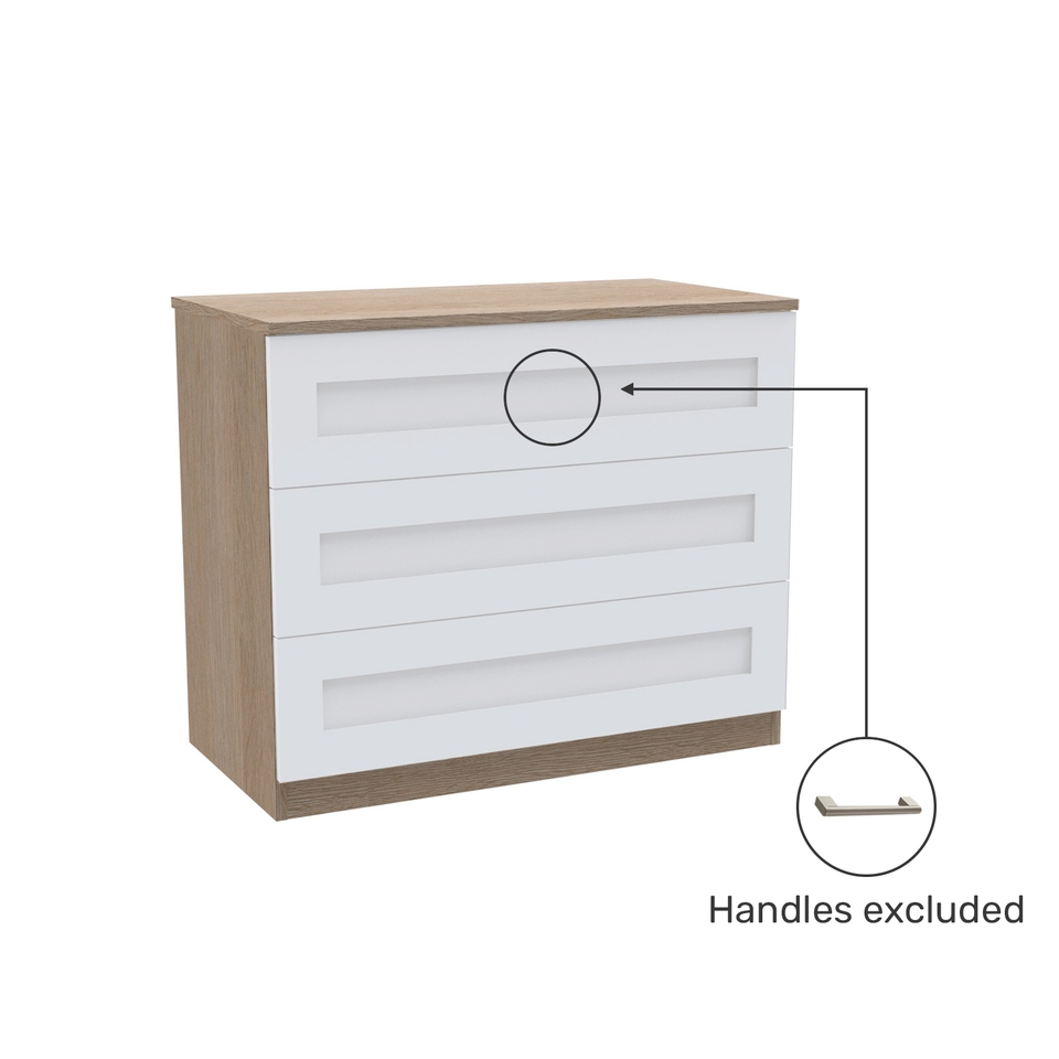 House Beautiful Realm Wide Chest of Drawers - Oak Effect Carcass, White Shaker Drawer Fronts (W) 900mm x (H) 756mm