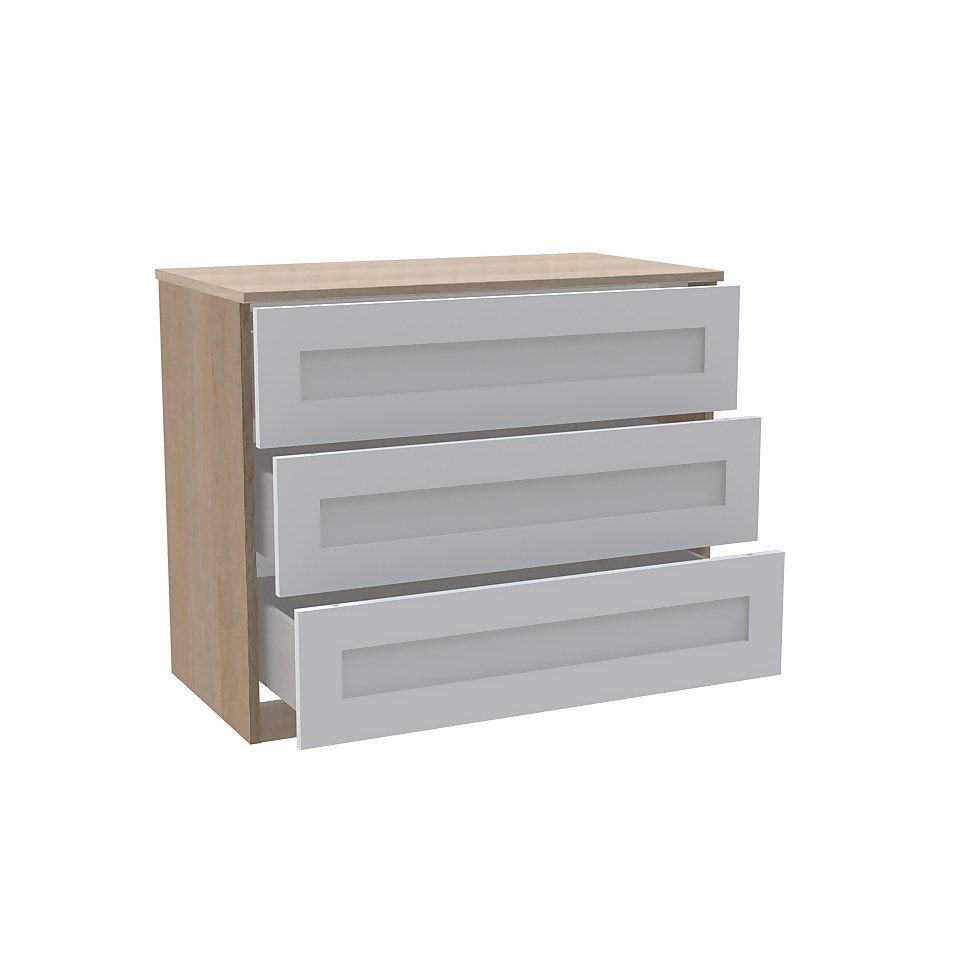 House Beautiful Realm Wide Chest of Drawers - Oak Effect Carcass, White Shaker Drawer Fronts (W) 900mm x (H) 756mm