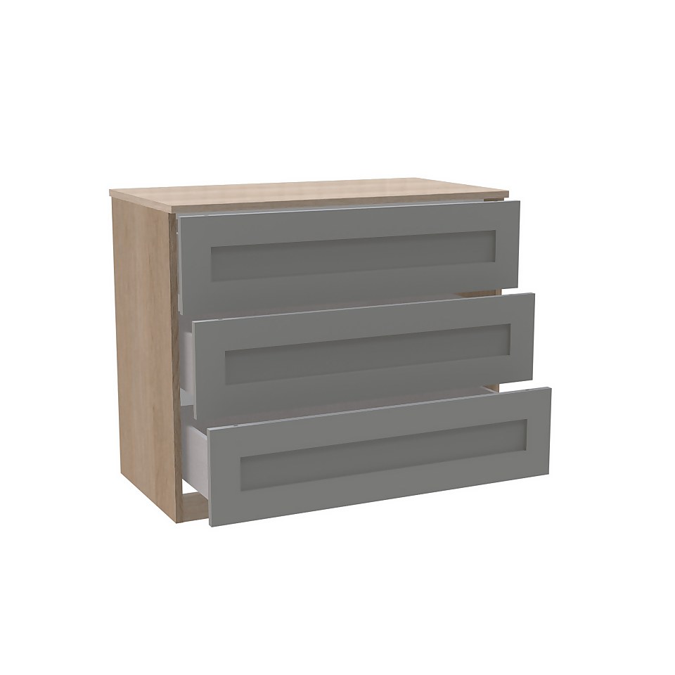 House Beautiful Realm Wide Chest of Drawers - Oak Effect Carcass, Grey Shaker Drawer Fronts (W) 900mm x (H) 756mm