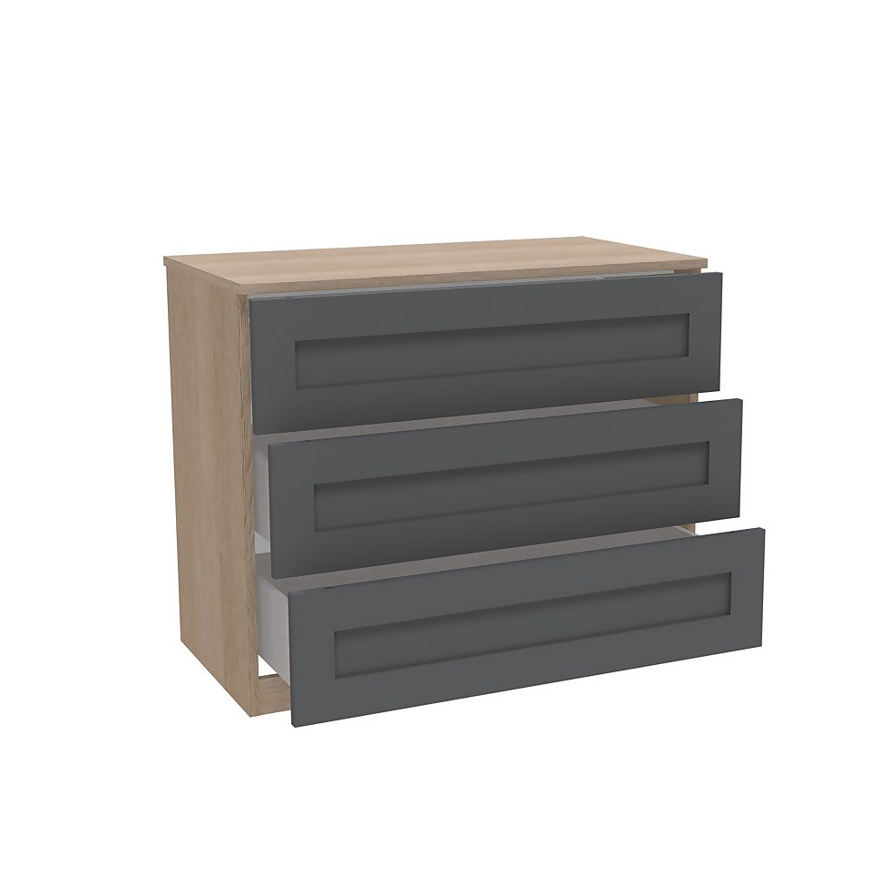 House Beautiful Realm Wide Chest of Drawers - Oak Effect Carcass, Carbon Grey Shaker Drawer Fronts (W) 900mm x (H) 756mm