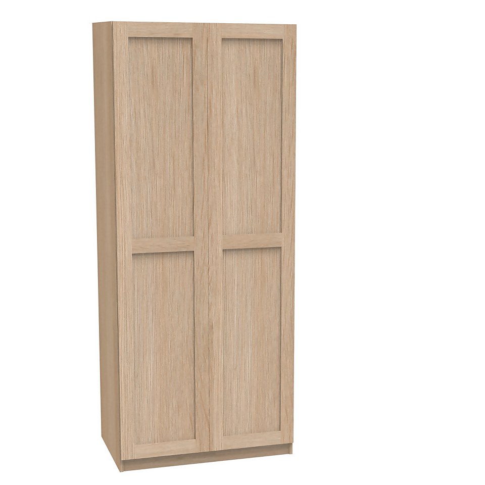 House Beautiful Realm Double Wardrobe, Oak Effect Carcass - Oak Effect Shaker Doors (W) 900mm x (H) 2196mm
