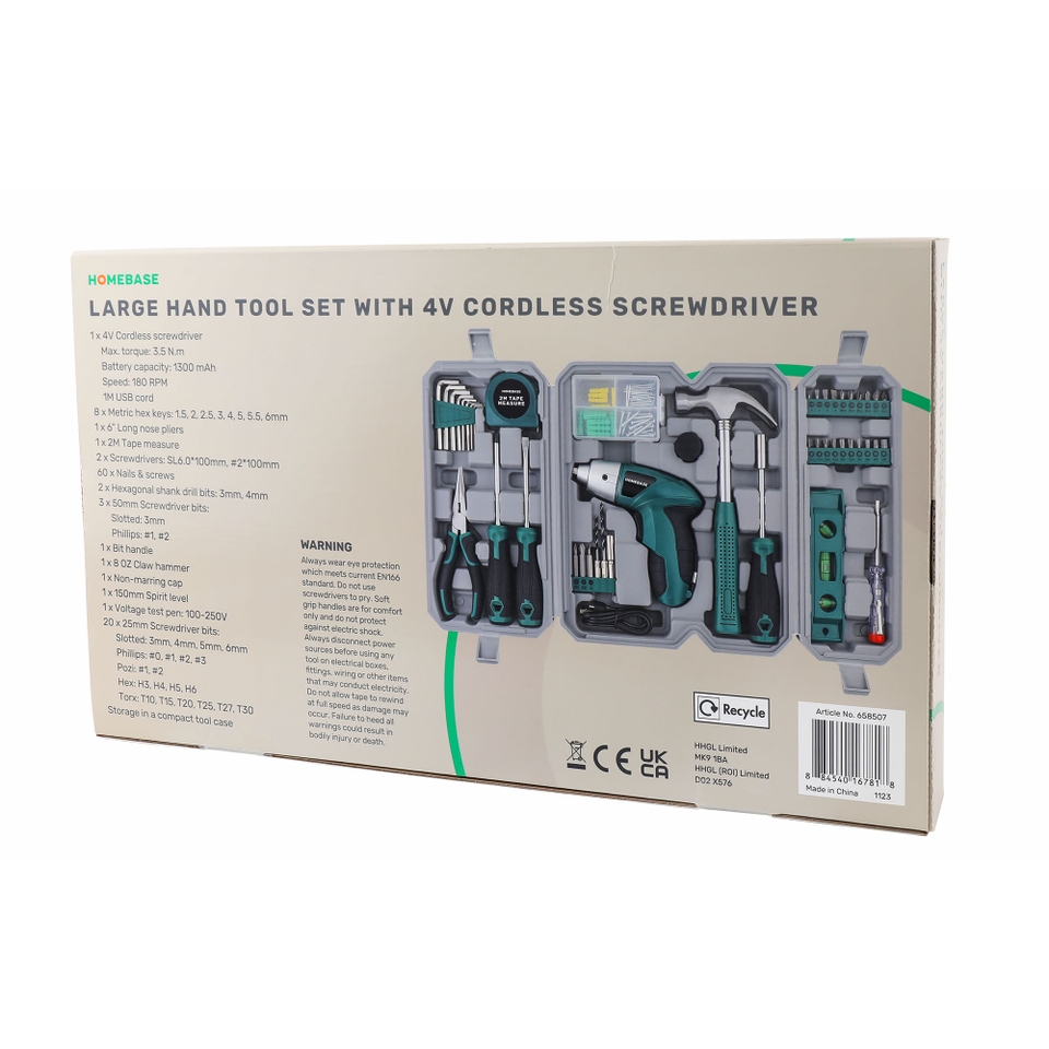 Homebase 97 piece Household Tool Set With 4V Cordless Screwdriver