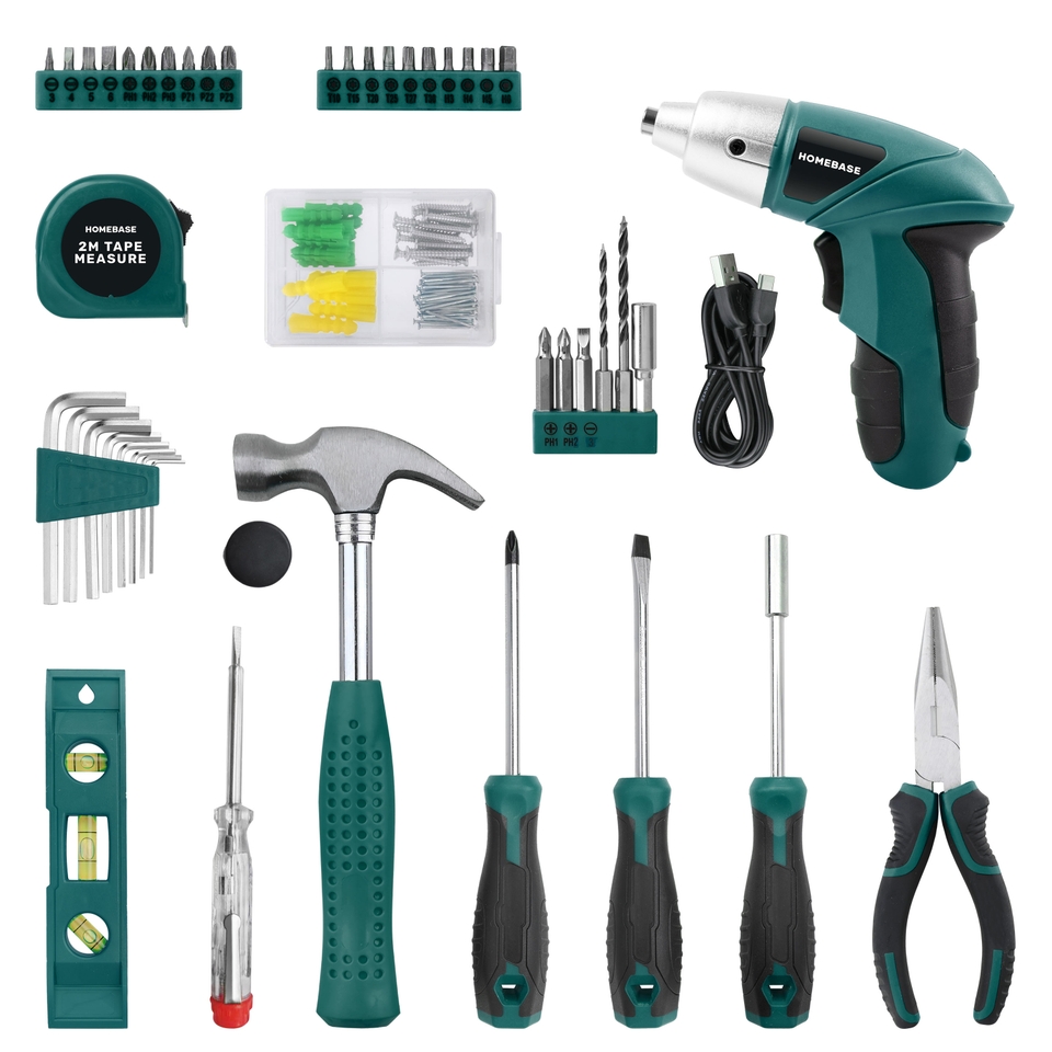 Homebase 97 piece Household Tool Set With 4V Cordless Screwdriver