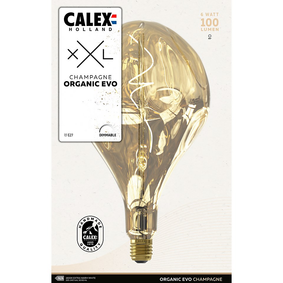 Calex Filament XXL Mirror Glass Organic Evo PS165 Champagne E27 Dimmable 100 Lumen Warm White Decorative Light Bulb