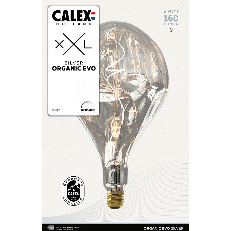 Calex Filament XXL Mirror Glass Organic Evo PS165 Silver E27 Dimmable 160 Lumen Warm White Decorative Light Bulb
