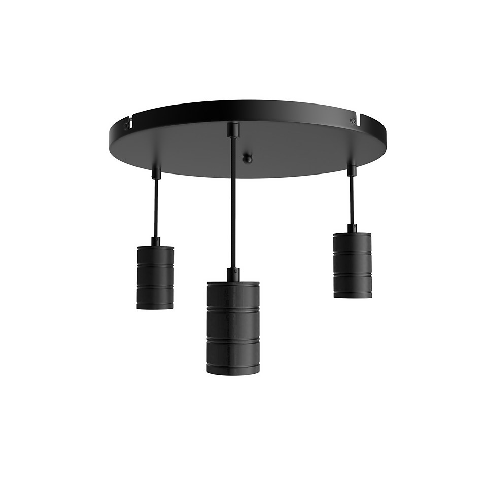 Calex 3 Pendants Ceiling Light E27 2m Adjustable Cords Black