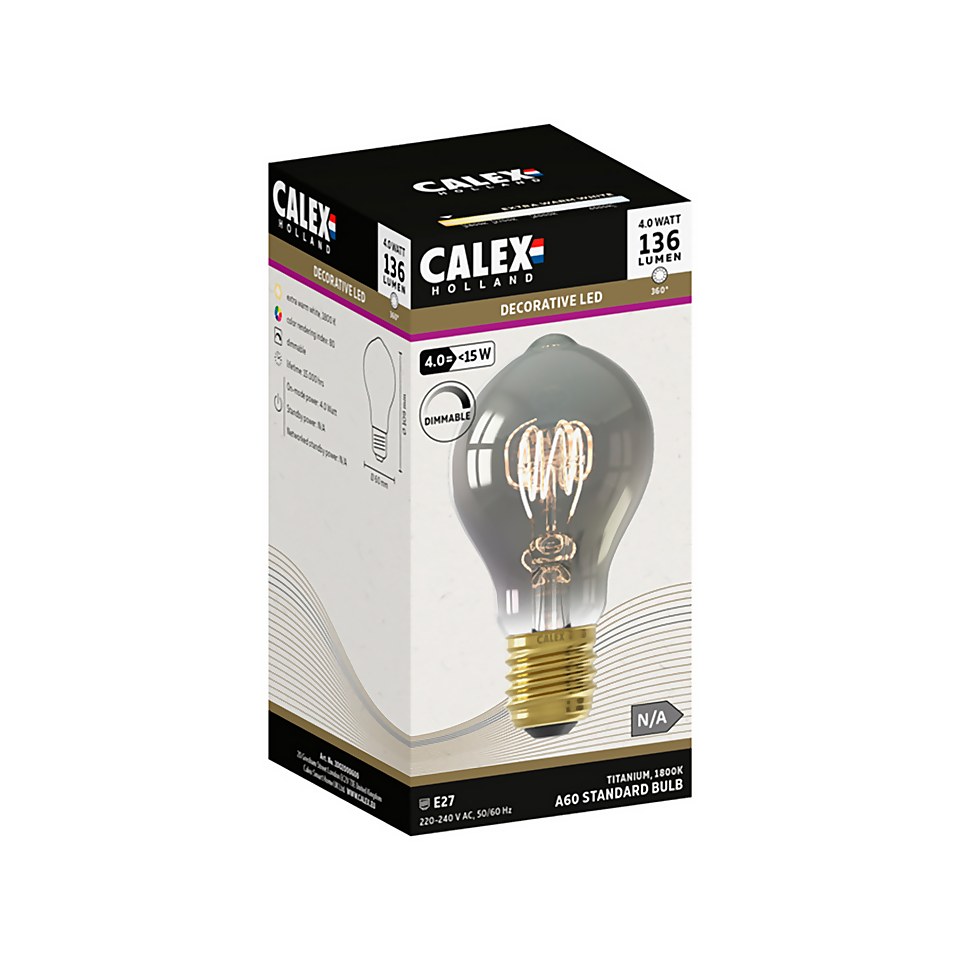 Calex Filament Flex Classic A60 Titanium E27 Dimmable 136 Lumen Warm White Decorative Light Bulb