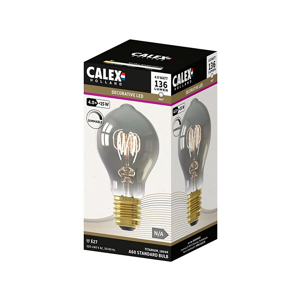 Calex Filament Flex Classic A60 Titanium E27 Dimmable 136 Lumen Warm White Decorative Light Bulb
