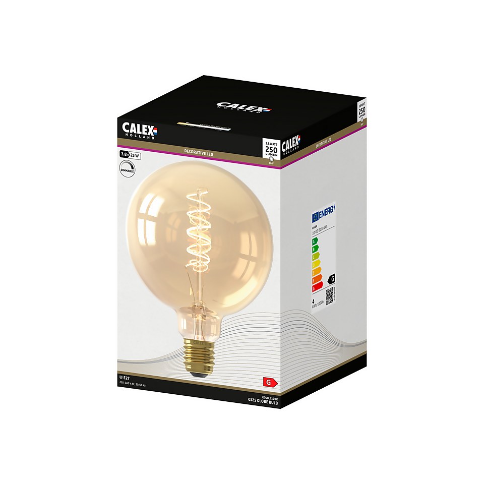 Calex Filament Flex Globe G125 Gold E27 Dimmable 250 Lumen Warm White Decorative Light Bulb