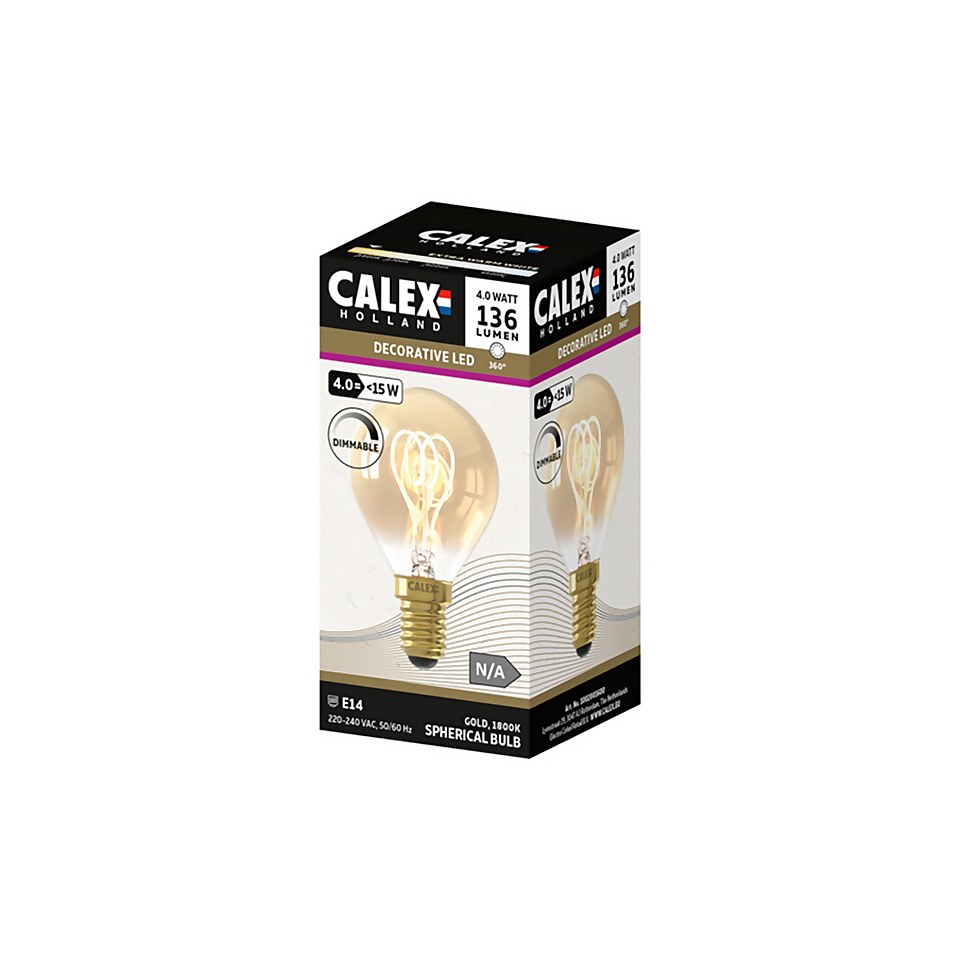 Calex Filament Flex Mini Globe P45 Gold E14 Dimmable 136 Lumen Warm White Decorative Light Bulb