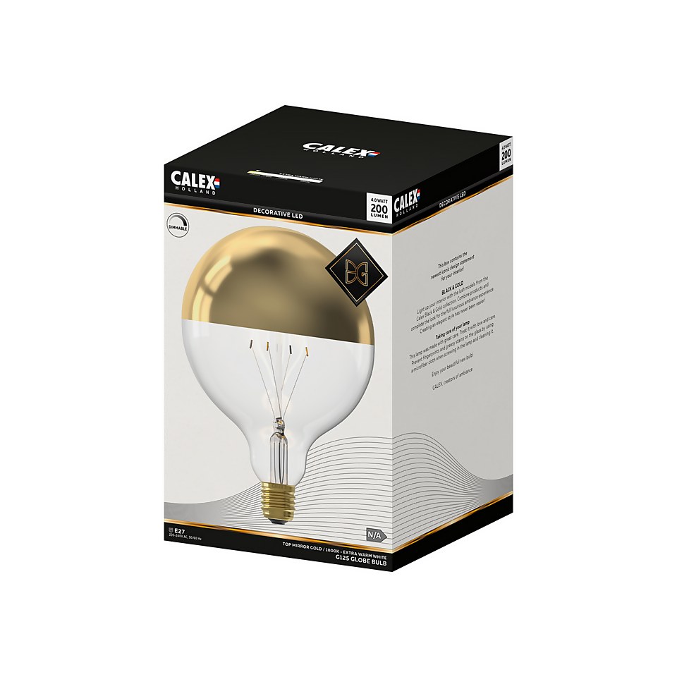 Calex Filament Mirror Top Globe G125 Gold E27 Dimmable 200 Lumen Warm White Decorative Light Bulb