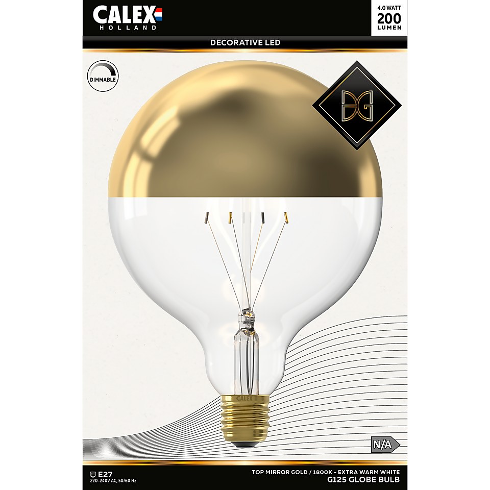 Calex Filament Mirror Top Globe G125 Gold E27 Dimmable 200 Lumen Warm White Decorative Light Bulb