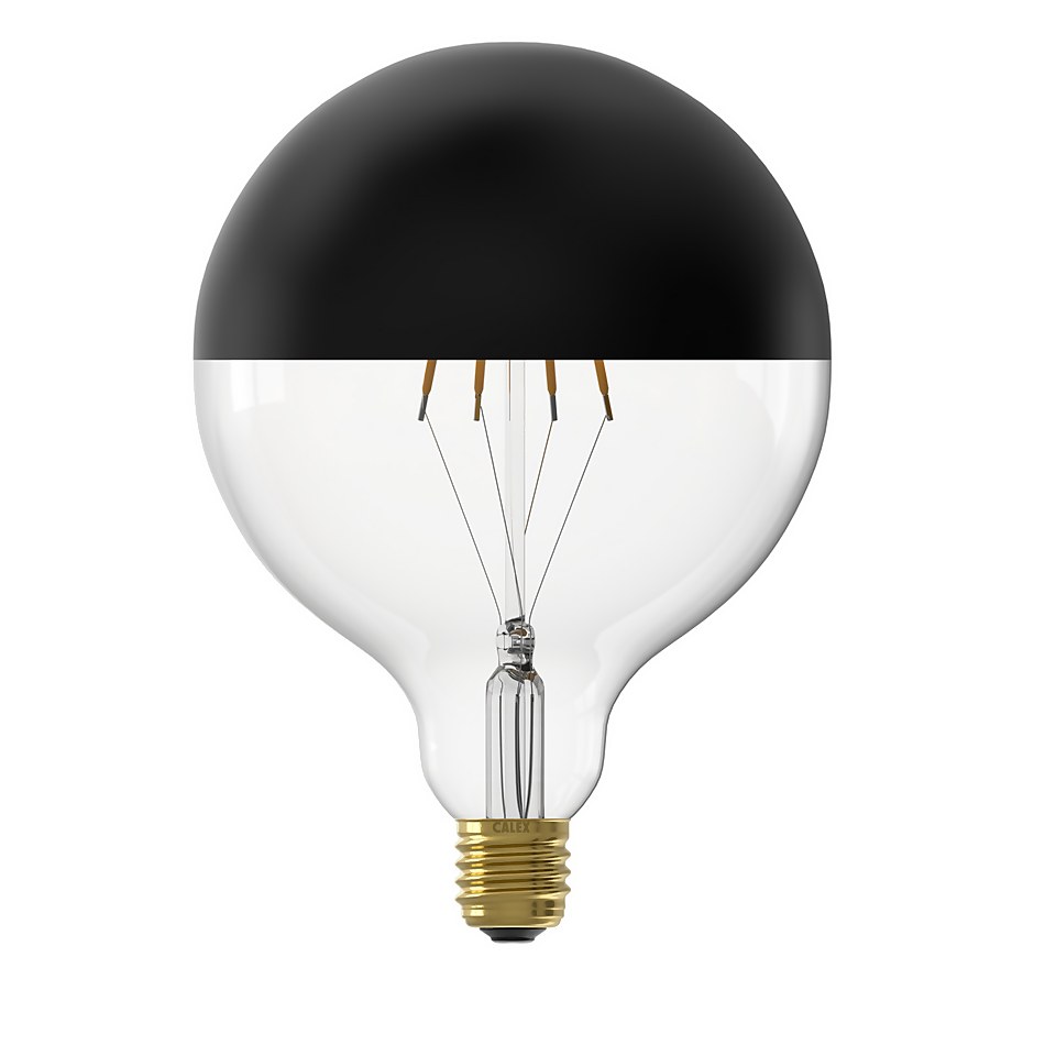 Calex Filament Mirror Top Globe G125 Black E27 Dimmable 200 Lumen Warm White Decorative Light Bulb
