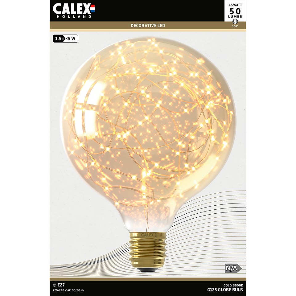 Calex LED Star Globe G125 Gold E27 Non Dimmable 50 Lumen Warm White Decorative Light Bulb