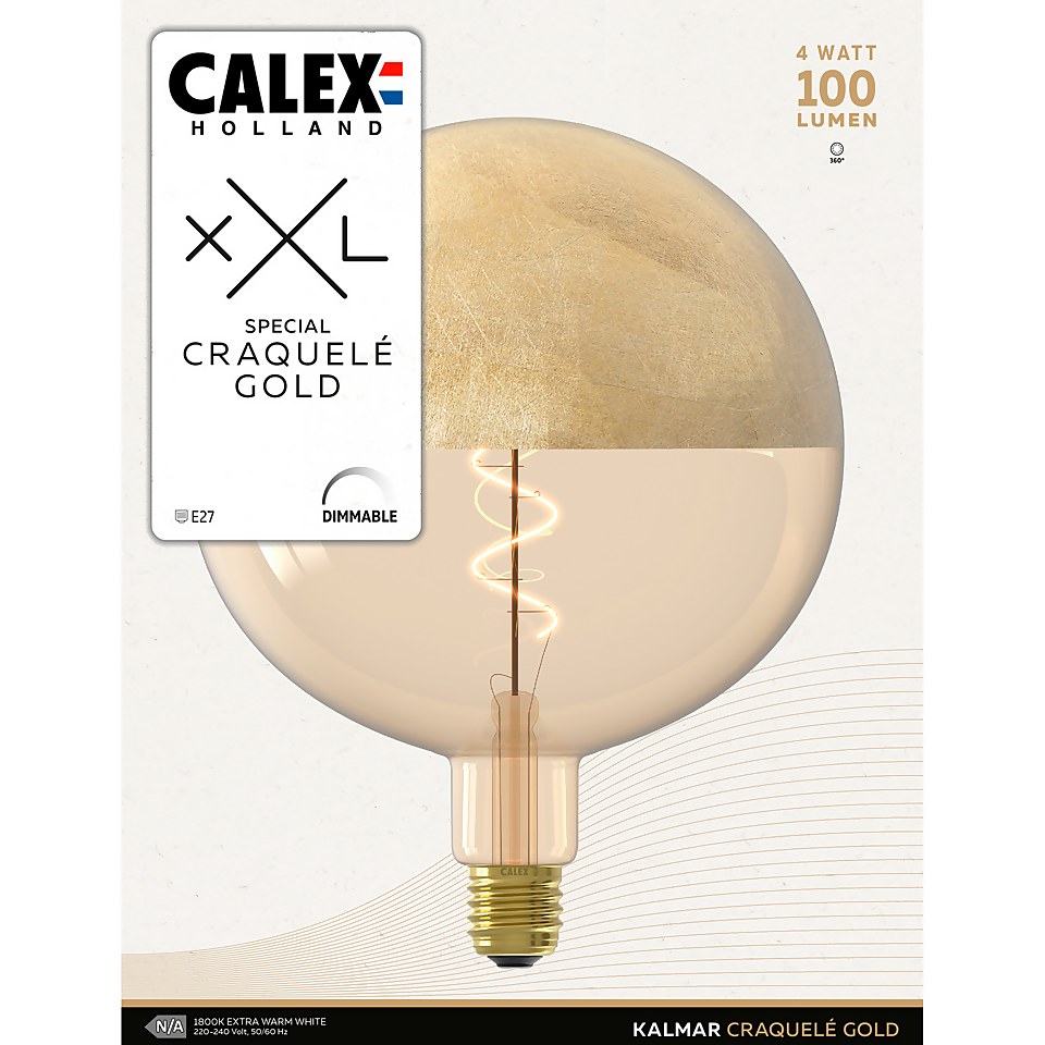 Calex Filament XXL Kalmar Special Craquele Gold E27 Dimmable 100 Lumen Warm White Decorative Light Bulb