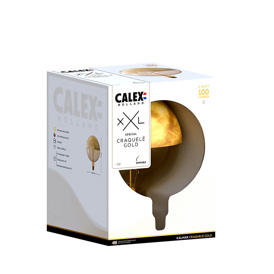 Calex Filament XXL Kalmar Special Craquele Gold E27 Dimmable 100 Lumen Warm White Decorative Light Bulb