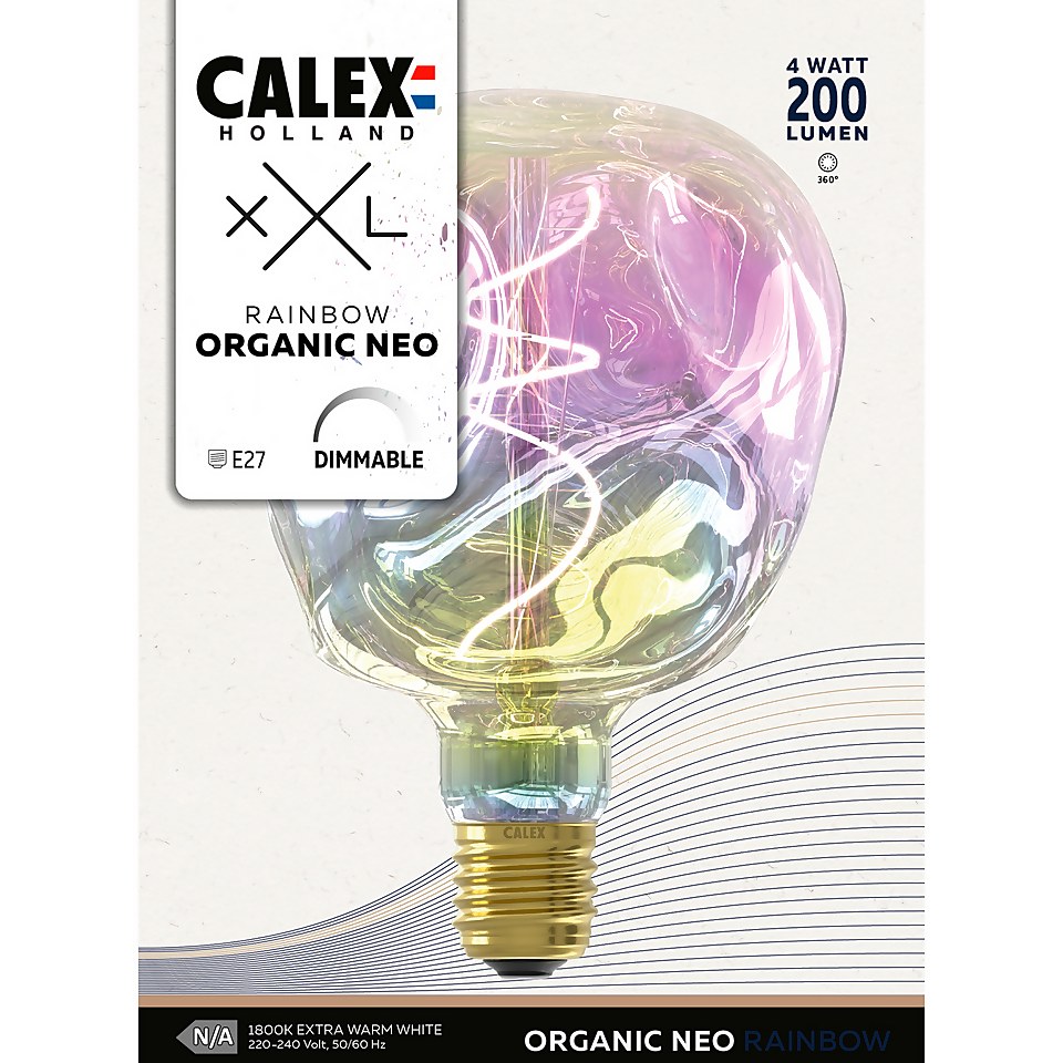 Calex Filament XXL Mirror Glass Globe Organic Neo G125 Rainbow E27 Dimmable 80 Lumen Warm White Decorative Light Bulb