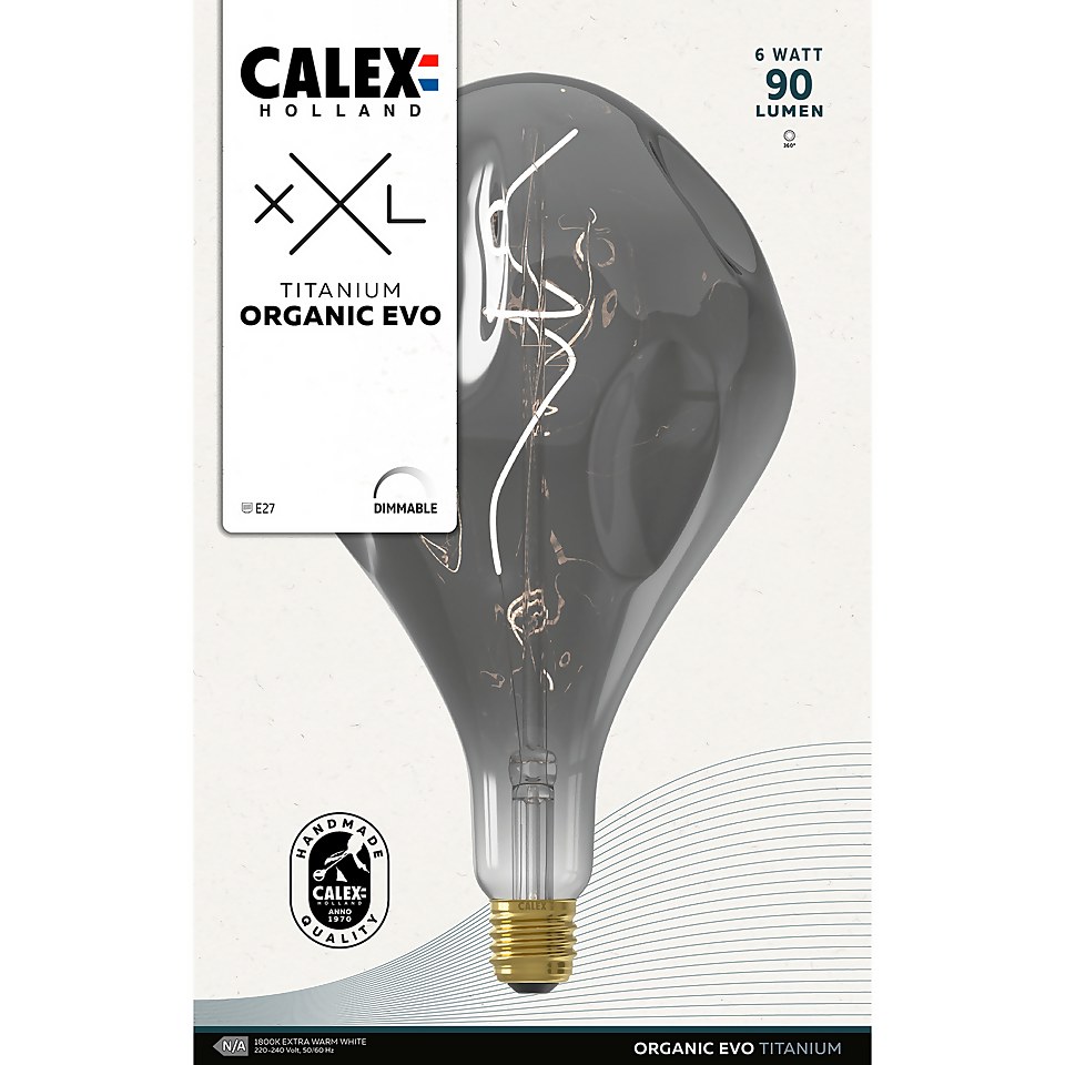 Calex Filament XXL Organic Evo PS165 Titanium E27 Dimmable 130 Lumen Warm White Decorative Light Bulb