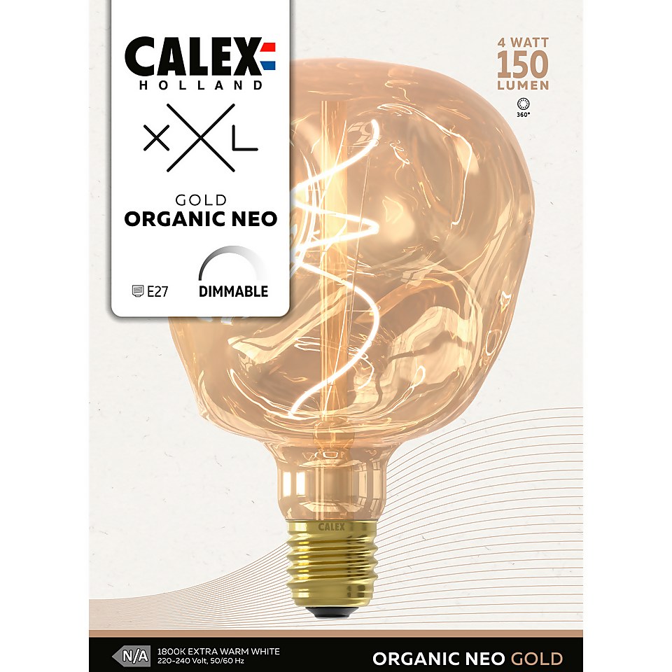 Calex Filament XXL Mirror Glass Globe Organic Neo G125 Gold E27 Dimmable 80 Lumen Warm White Decorative Light Bulb