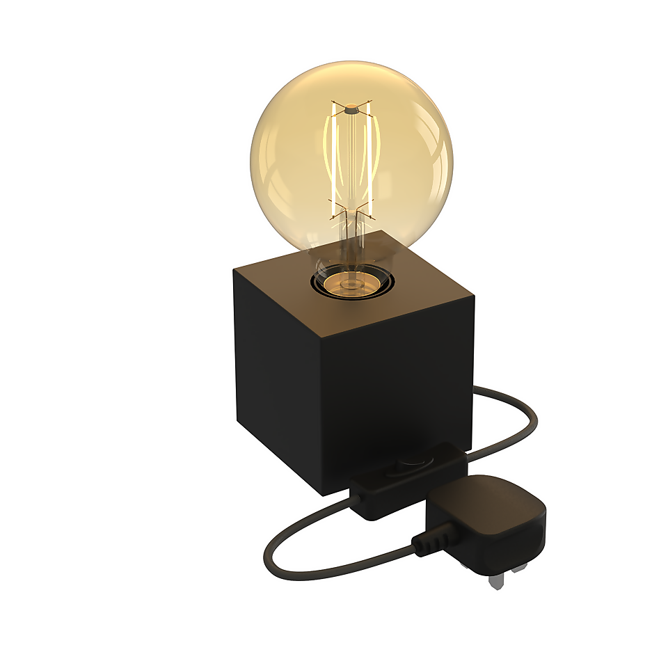 Calex E27 Table Lamp Cube With 1.8m Cord - Matt Black