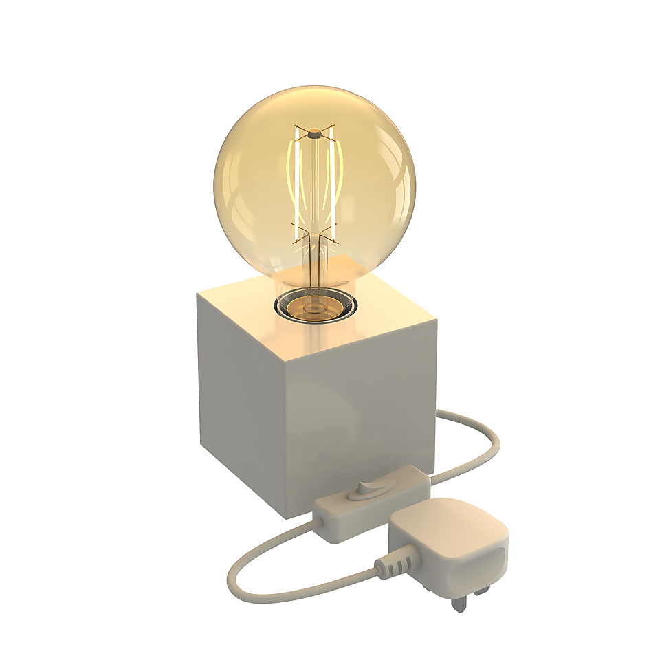Calex E27 Table Lamp Cube With 1.8m Cord - Matt White