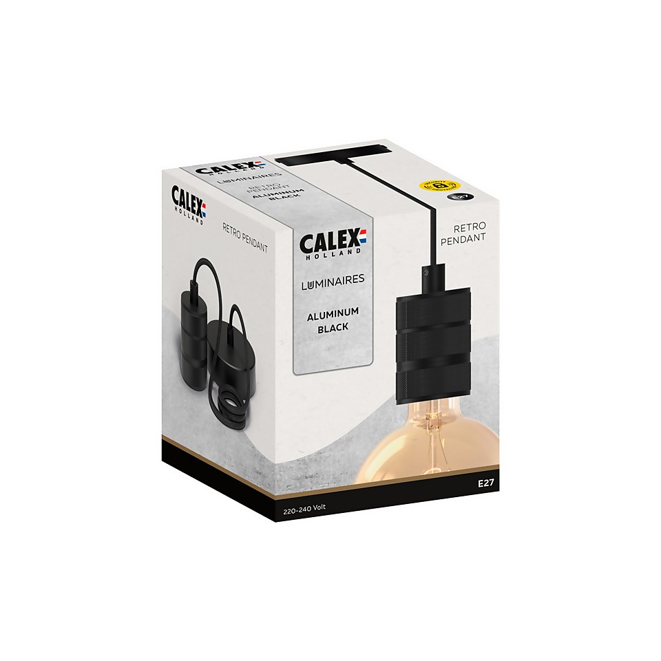 Calex Retro Pendant E27 1.5m Adjustable Cords Light Fitting Aluminum Black