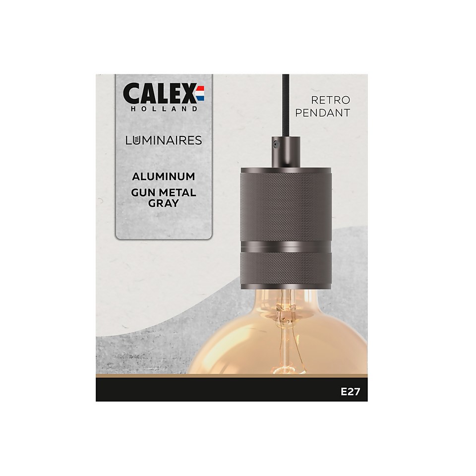 Calex Retro Pendant E27 1.5m Adjustable Cords Light Fitting Aluminium Gun Metal
